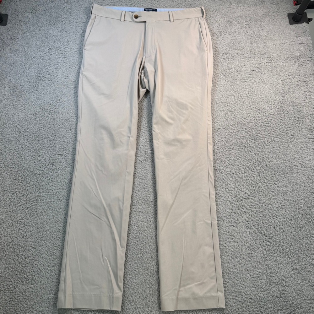 Peter Millar Crown Crafted Men 32/32 Khaki Performance Golf Pants Stretch Tan